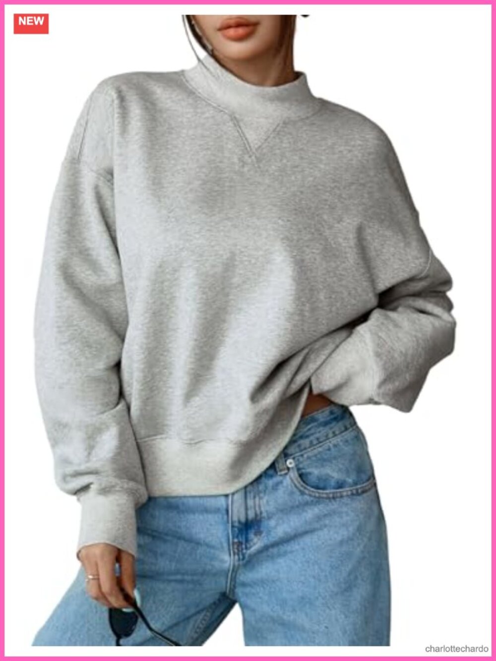 Cropped Loose Sweatshirt Mock Neck Casual Pullover Top